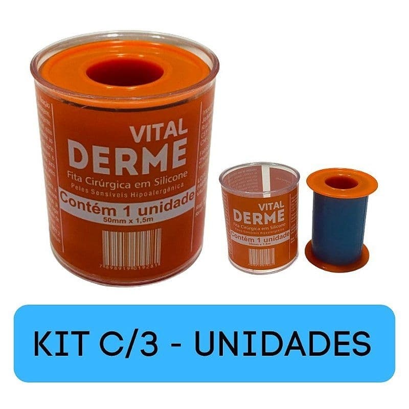 3un Fita Cirúrgica Adesiva Silicone 5x1,5m Vitalderme - Versátil, Hipoalergênica, Confortável