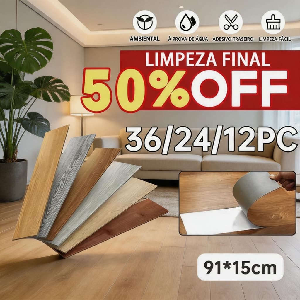 Kit 12/24/36 pcs Piso Vinílico Adesivo Piso Adesivo Madeira Premium e Durável Super Resistente!