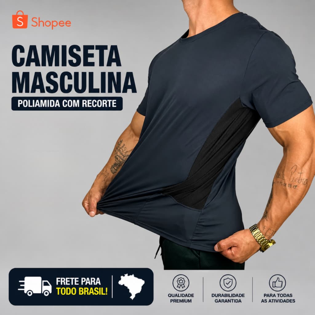 Camiseta Masculina Poliamida Malha Fria Não Amarrota Corrida