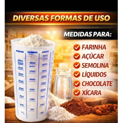 Copo Plástico Graduado Dosador Receitas para Cozinha Copo Medidor 570ML + 100 ML