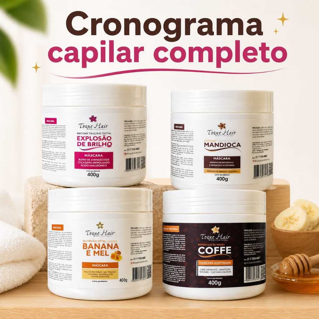 Cronograma capilar completo tratamento professional reconstrução nutrição hidratação400gtoque hair