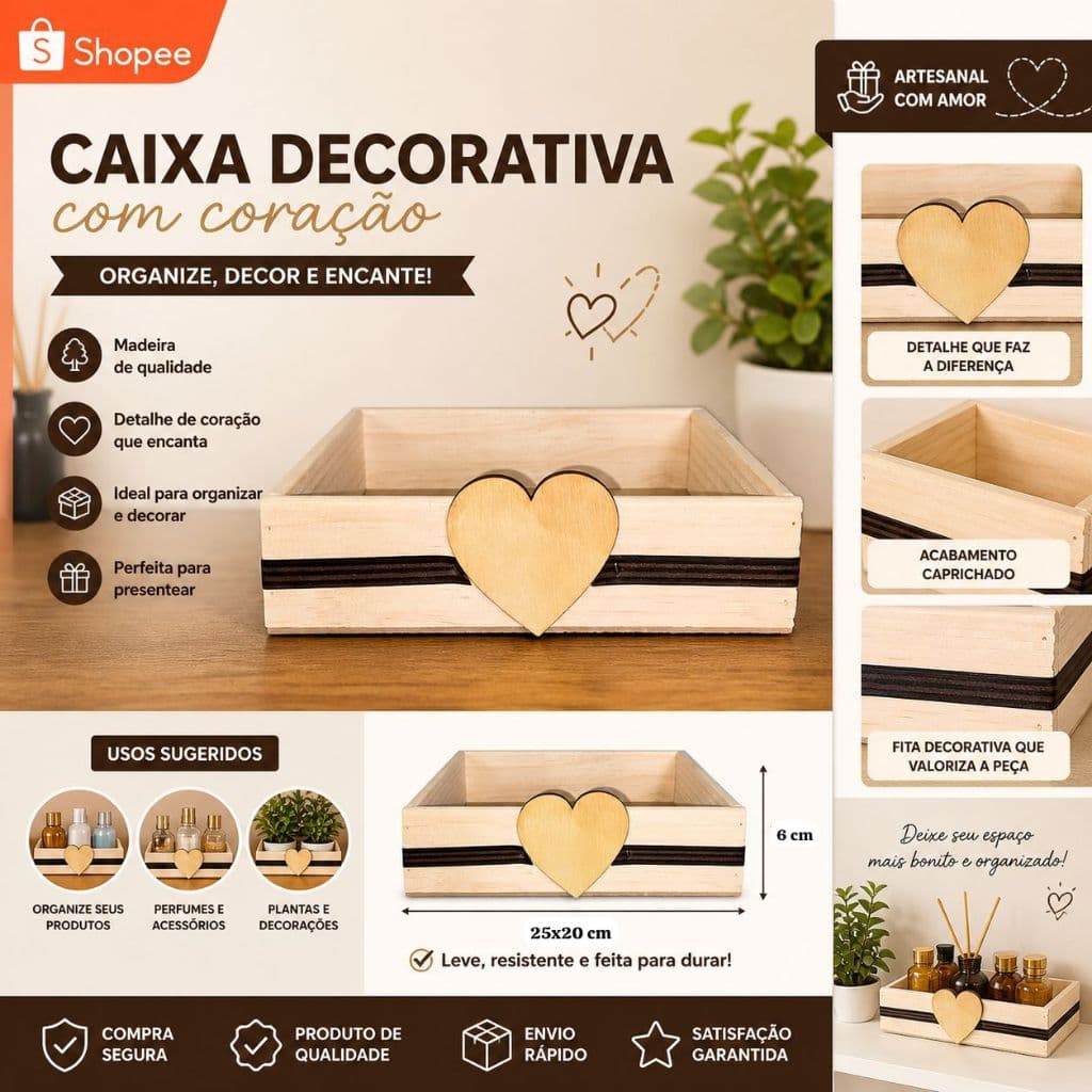 Kit 05 Cesta Bandejas Decorativa Café da Manhã 25x20cm, Presentes, Decoração, Organização