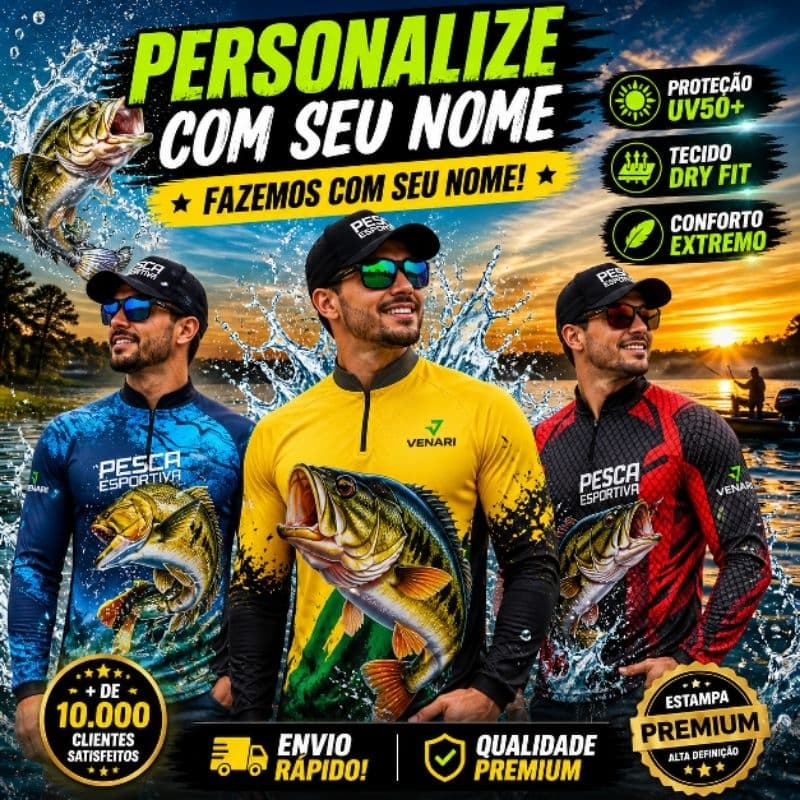 Camisa Pesca Peixe Dourado Camiseta Proteção Uv50 Pescaria Camiseta Manga longa pesca com seu nome personalizada