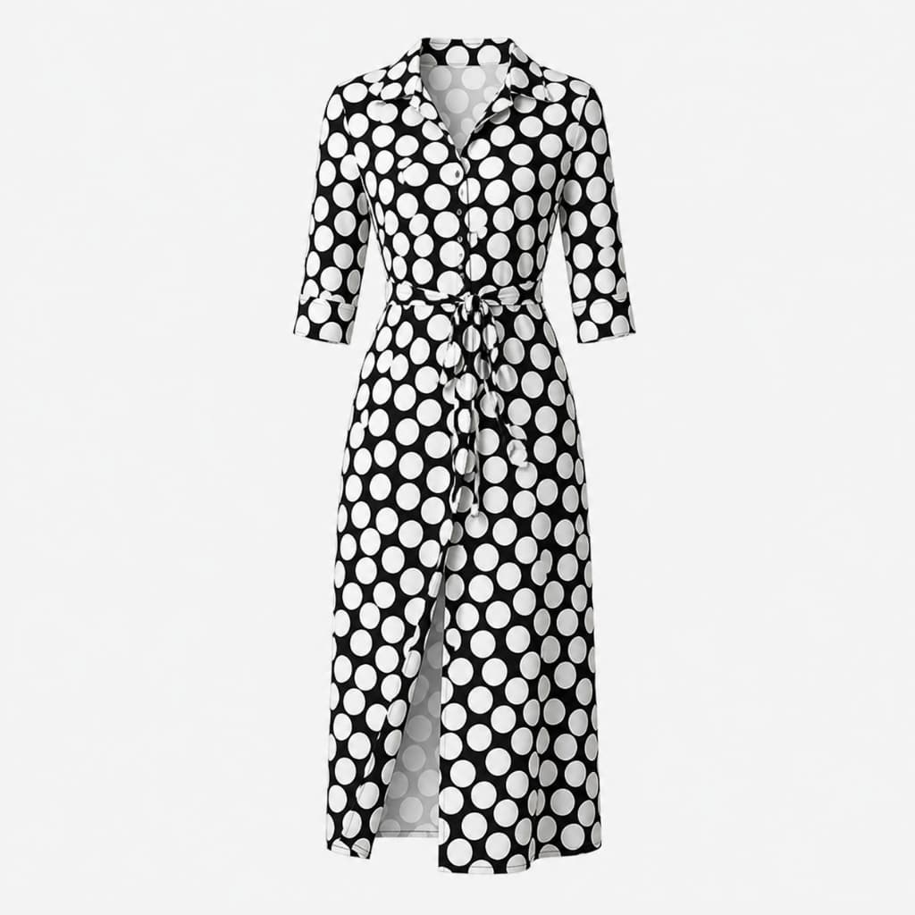 Vestido Feminino Chemise Midi Estampa Poá