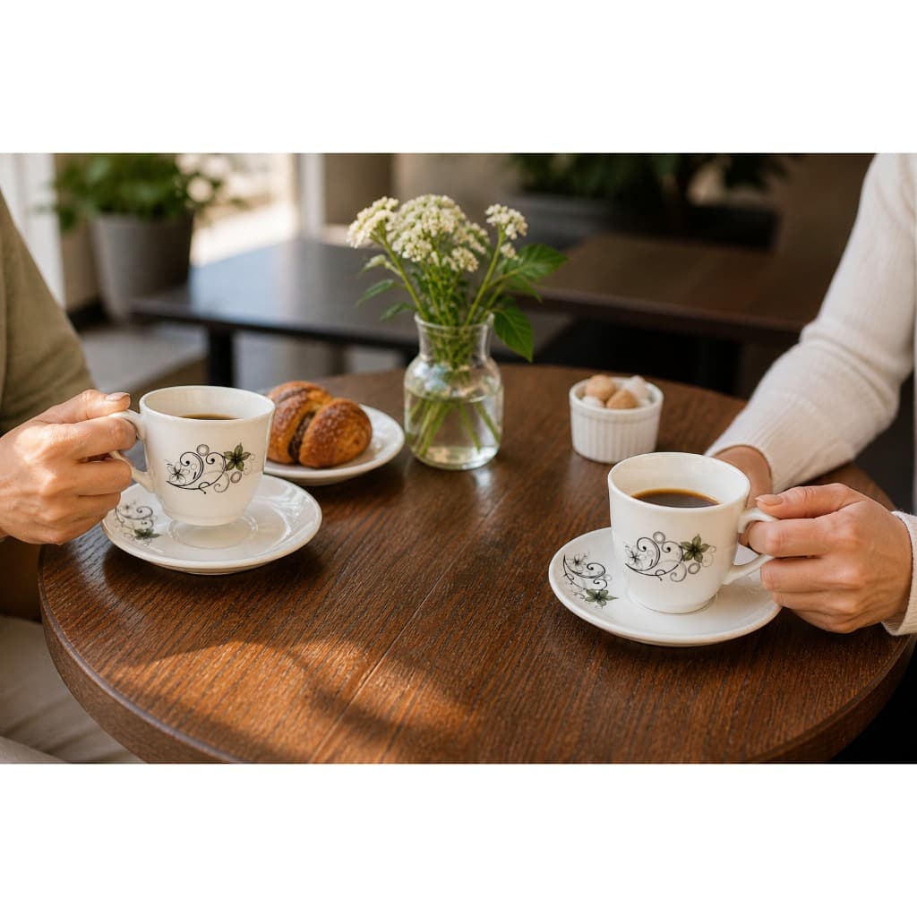 Conjunto Porcelana Xícara Chá Café Pires 12 Pecas Branca Design Moderno Elegante