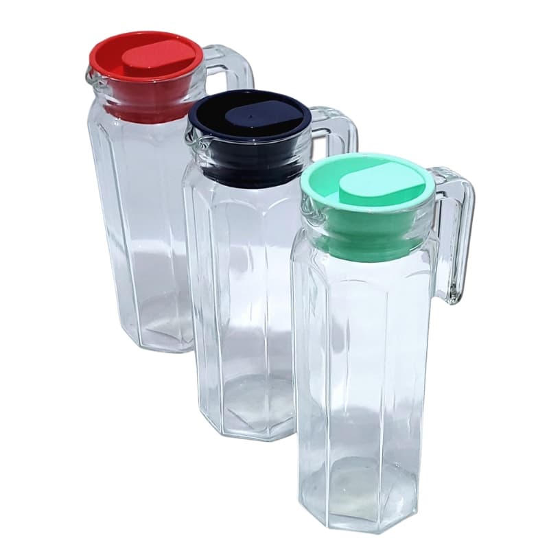 Jarra de Suco de Vidro de 1,1Litro com Tampa e Alça - Jarra Agua Quente/Fria - Chá Gelado Agua Refrigerante - PANAMI