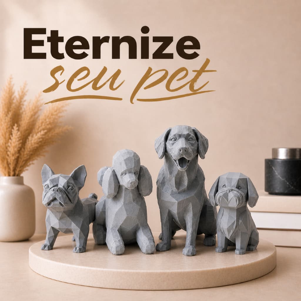 Eternize Seu Pet Escultura Geométrica  Estátua Decorativa Cachorro Bulldog Poodle Labrador Shih Tzu