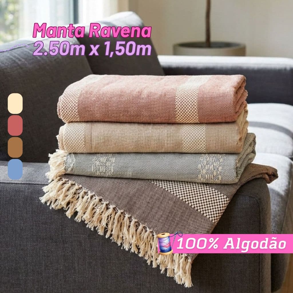 Manta para Sofá Ravena Decorativa 2,50m x 1,80m 100% Algodão Toque Macio