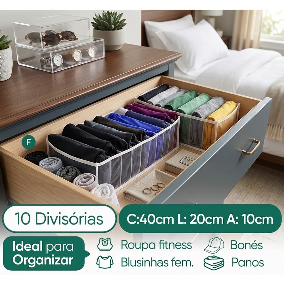 Colmeia Organizadora 40x20x10 com 10 Nichos Branca Multiuso Gaveta Guarda Roupa Closet