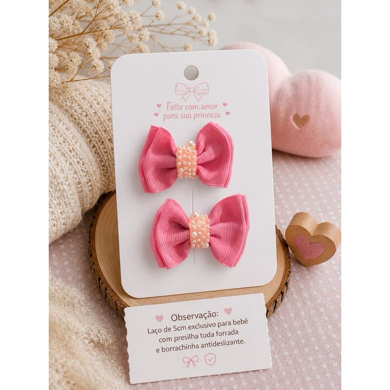 Duplinha de Laços Bebê pequeno Elegante com Pérolas Presilha Antiderrapante Colorido