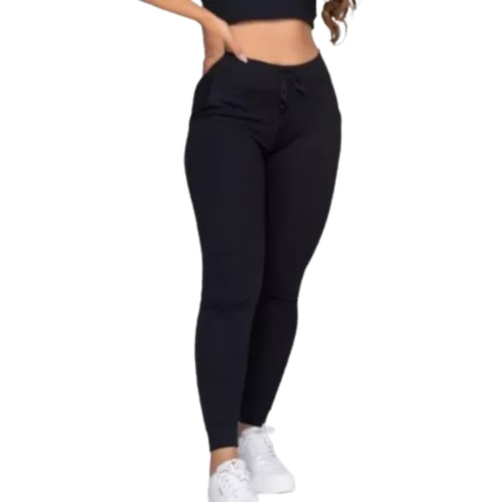 Calça jogger feminina de moletom flanelada cordão e elástico na cintura confortável