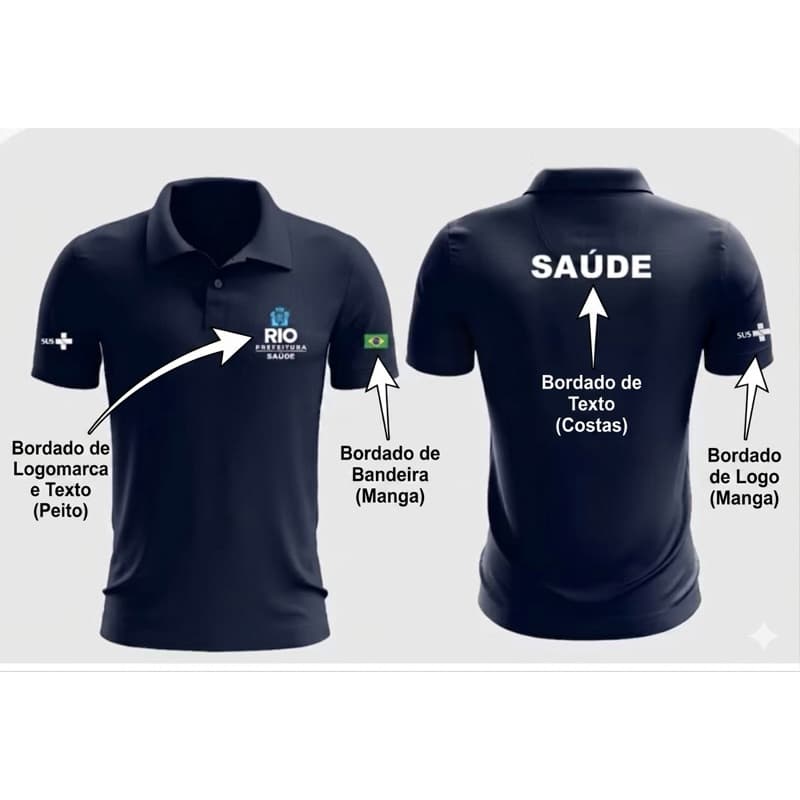 Camisa polo TODA BORDADA Prefeitura RIO SAUDE EDUCAÇAO COMLURB