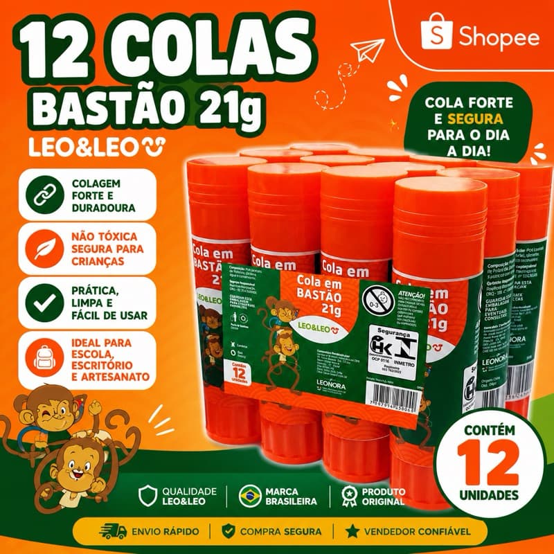 cola escolar em bastão 21g/kit com 12 unidades