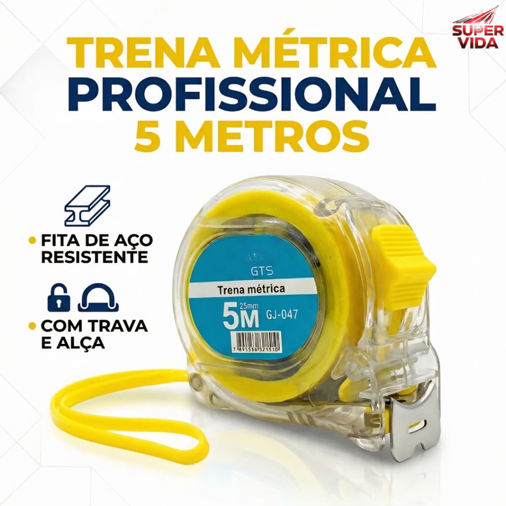 Trena Métrica Transparente Luatek Fita de Aço Profissional com Trava 5/7.5/10m para Obra e Reforma