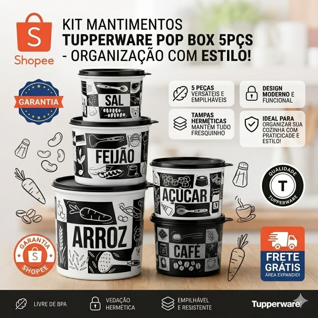 KIT TUPPERWARE POP BOX  ORIGINAL 5PÇS MANTIMENTOS ARMAZENAMENTO