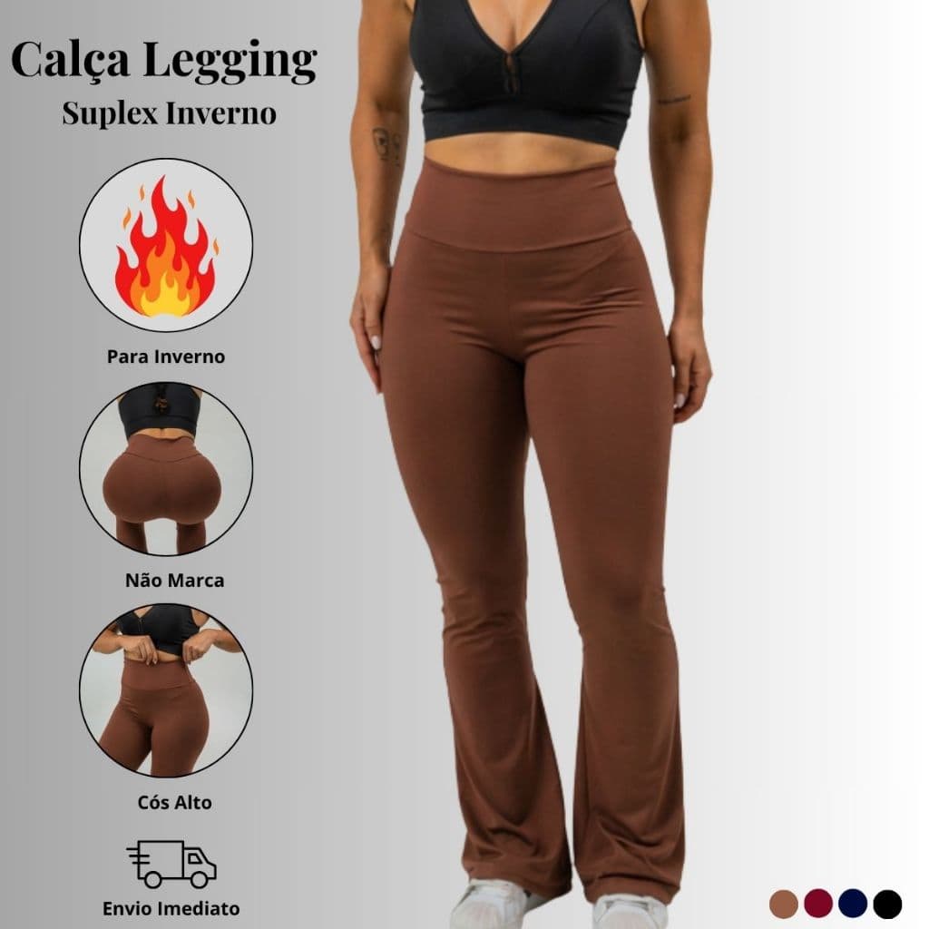 Calça Legging Feminina Flare Bailarina Modela Bumbum Cintura Alta Boca de Sino