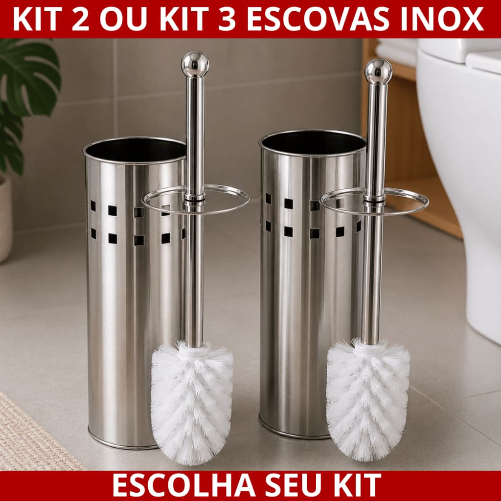 Escova Sanitária De Inox 1/2/3 Com Suporte Limpa Vaso Privada Banheiro Não Enferruja Escova