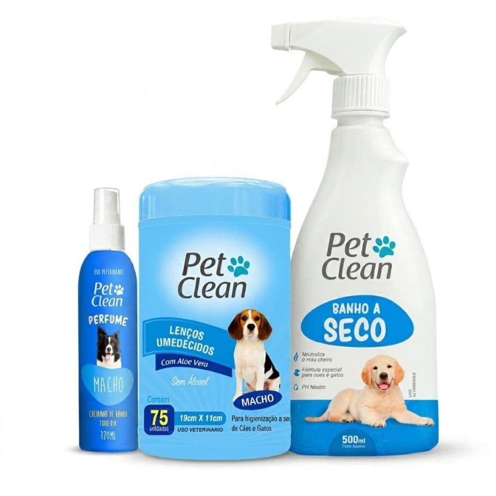 Kit Banho A Seco Sem Enxague Pet + Lenço Umedecido + Perfume