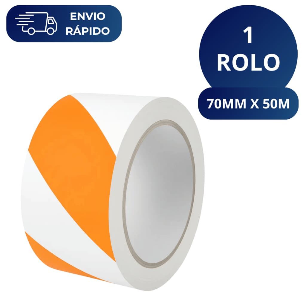 Fita Zebrada Laranja e Branca 70mm X 50 Metros Para Isolamento Sinalização Interdição Obras