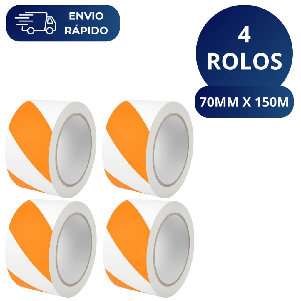 Kit 4 Fita Zebrada Laranja e Branca 70mm X 150 Metros Para Isolamento Sinalização Interdição Obras