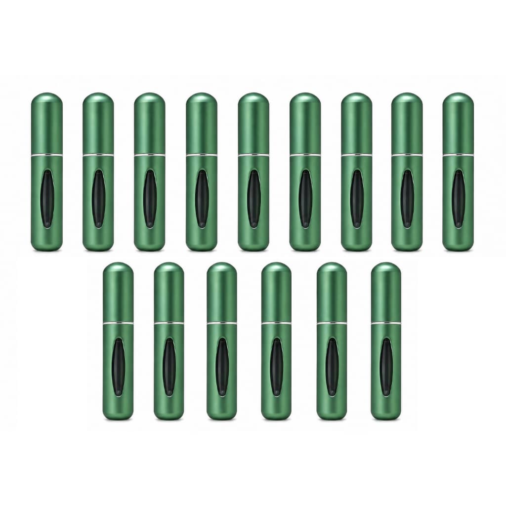 Kit 15 Porta Perfume Verde Militar Recarregável Frasco Mini 5ml Portátil Atomizador Bolsa Viagem Bolso Mochila