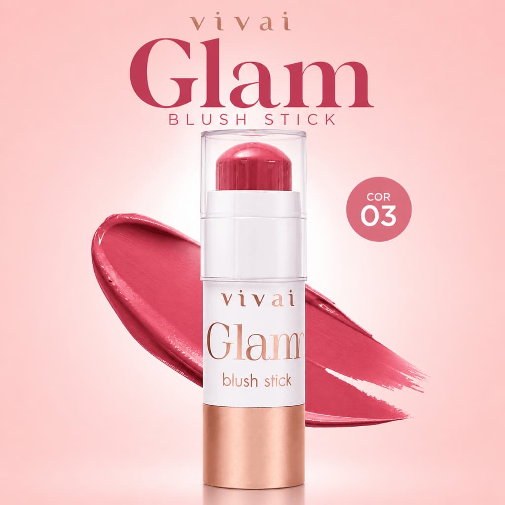 Blush Stick Vivai Glam Cor 03 Cremoso em Bastão Efeito Natural Fácil de Esfumar