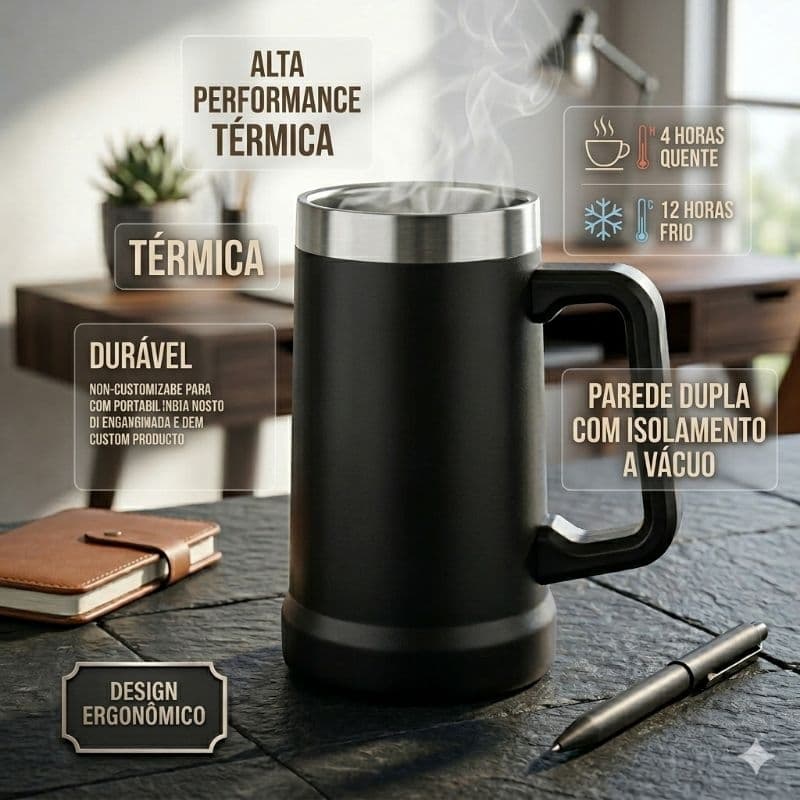 Caneca Térmica Inox De Cerveja (709ml) - Preto normal