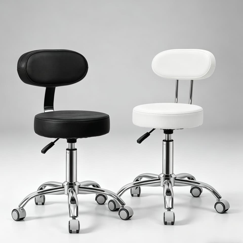 Cadeira Mocho Giratória c/ Encosto Estética Manicure Massagista Ergonômica Plus
