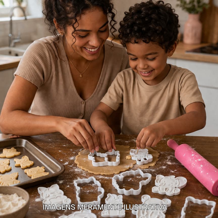 Kit Cortador Biscoito Animais 3D Molde Carimbo Stamp Cookie Infantil Confeitaria Decoração 10 Peças
