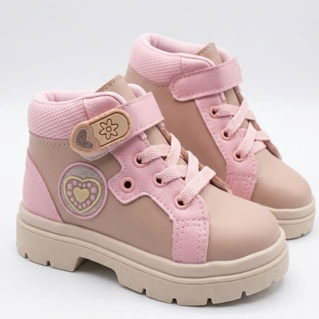 Bota Coturno Menina Infantil Feminino Cadarço Velcro Confortável Macia Envio Imediato
