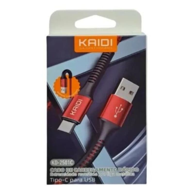 Cabo Carregador USB-C Kaidi Alta Velocidade Android
