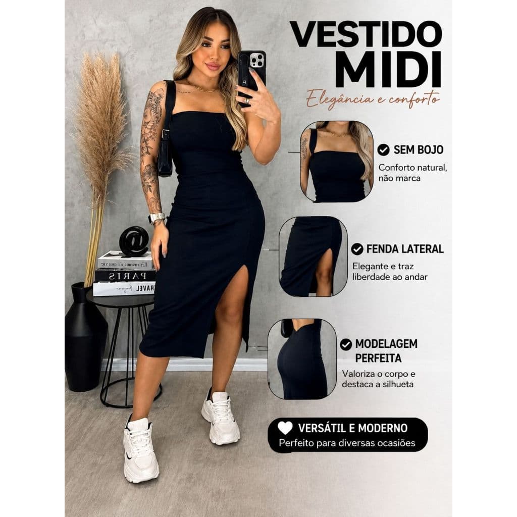 Kit 2 Vestido Feminino Tomara que Caia com Fenda Lateral Premium