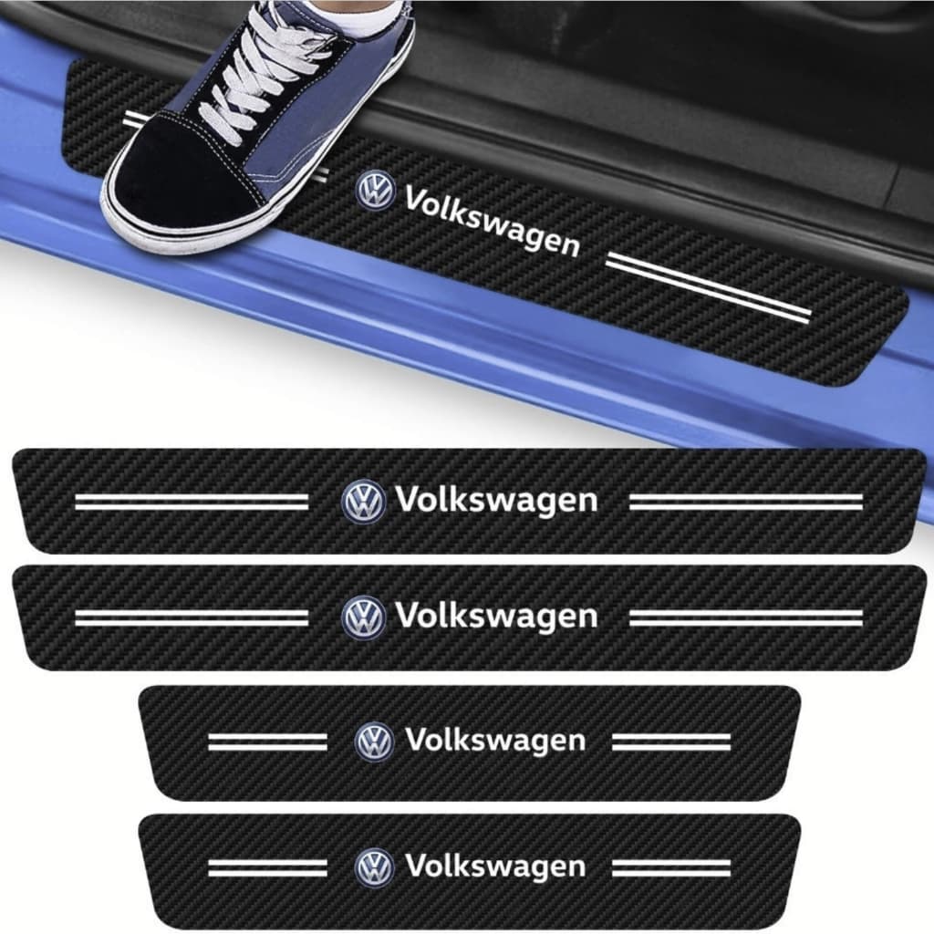 Kit Soleira Volkswagen 4 pçs efeito fibra de carbono com Emblema Universal AMAROK BORA UP CROSSFOX FOX GOL JETTA