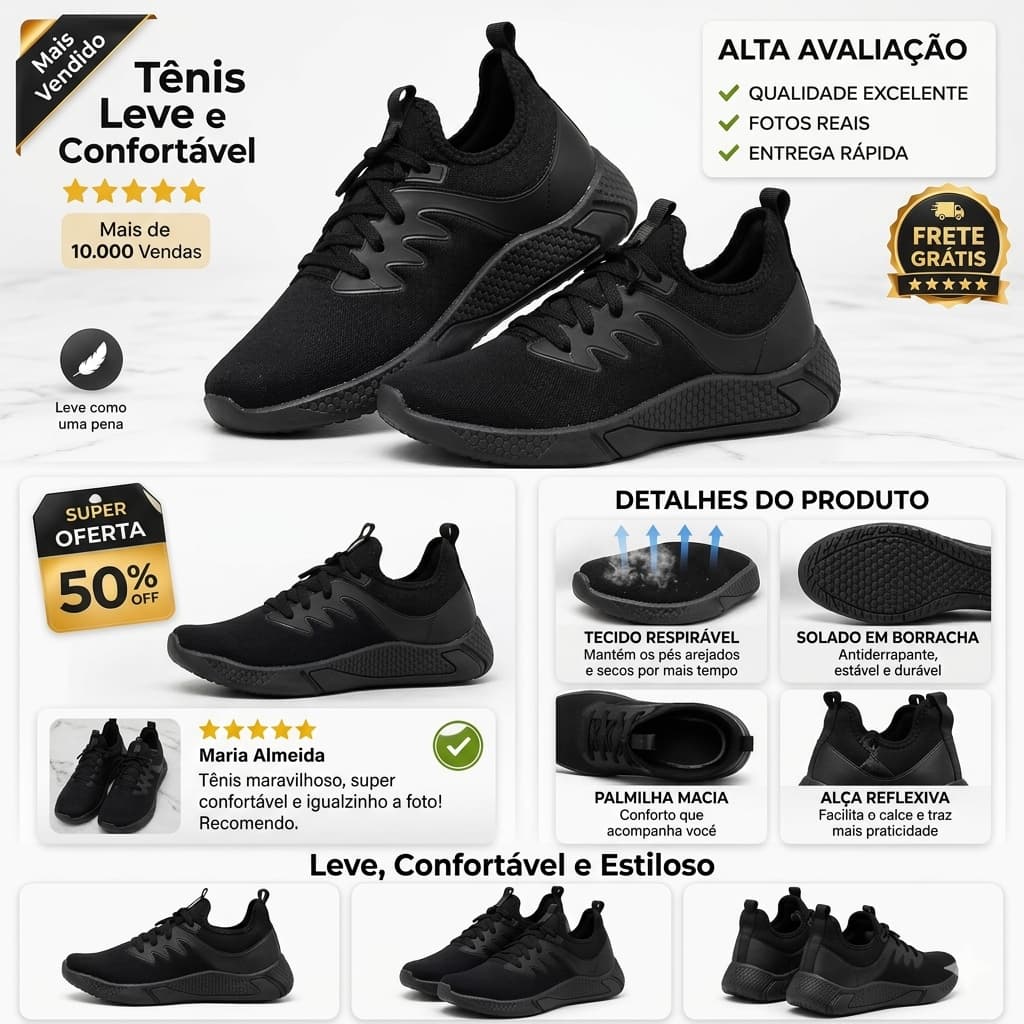 Tênis Casual Esportivo Masculino Feminino Leve Respirável Antiderrapante