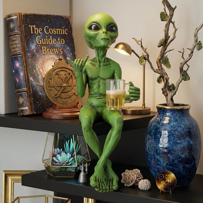 Estatueta Alienígena ET 16Cm Decoração Estátua Sentada Enfeites Decorativos Para Casa Em Resina