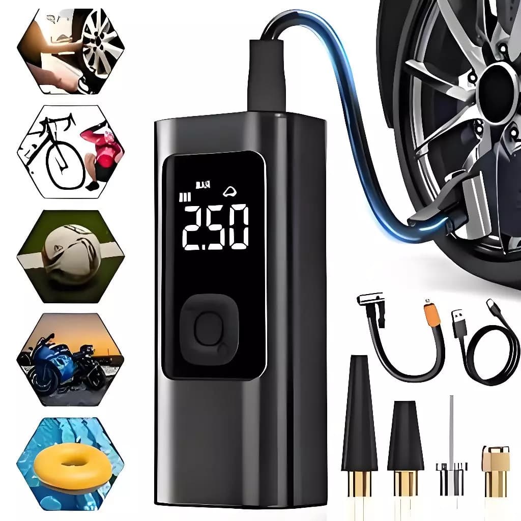 Compressor de Ar Portátil 12V Inflador Elétrico para Pneus de Carro Moto e Bicicleta M6