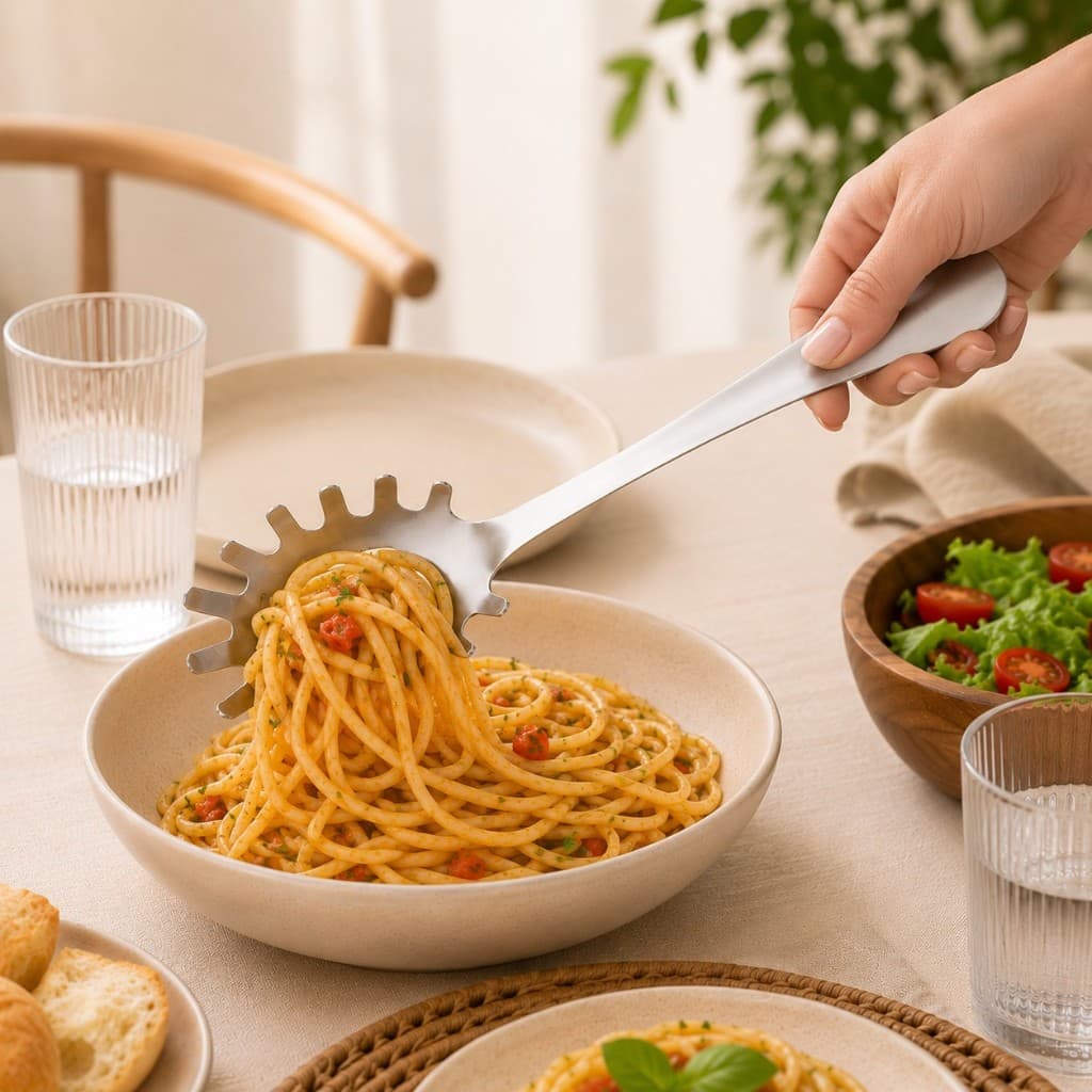 Pegador para Macarrão Inox Positano 28cm – Lyor | Utensílio para Massas em Aço Inox