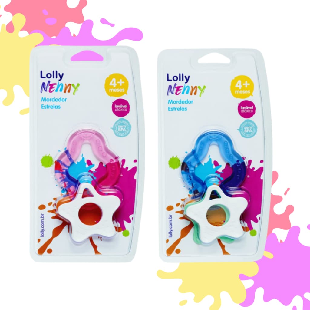 Mordedor Infantil Estrela Lolly Nenny Alivia Dores e Coceira Azul ou Rosa