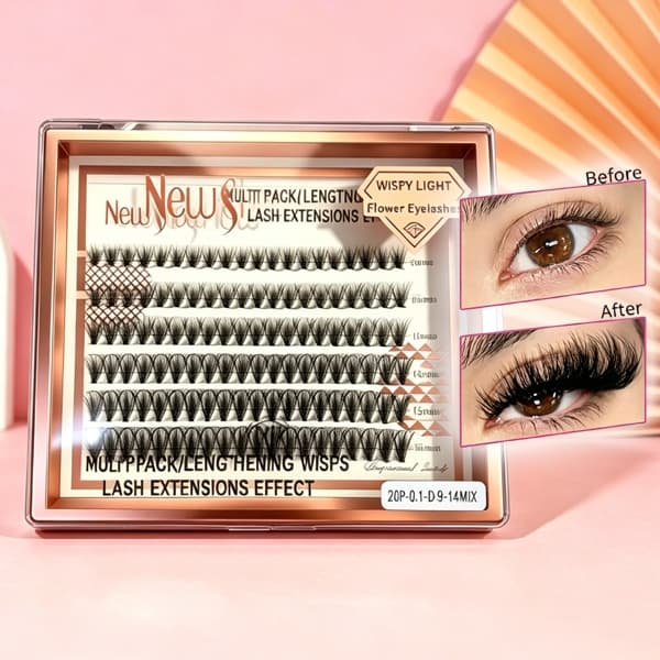 Tufinhos de Cílios Newshow Wispy Light Flower 20P e 30P D Mix 9-14mm Extensão Volume Natural