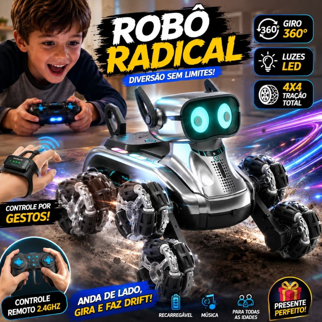 Cachorro Robô Inteligente com Controle Remoto de Carro de Corrida | 8 Rodas e Sensor de Gestos