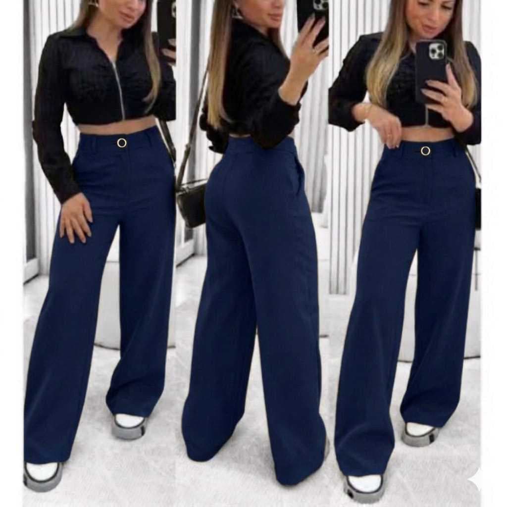 Calça Pantalona Alfaiataria Feminina Wide Leg com Bolsos – Elegância e Conforto