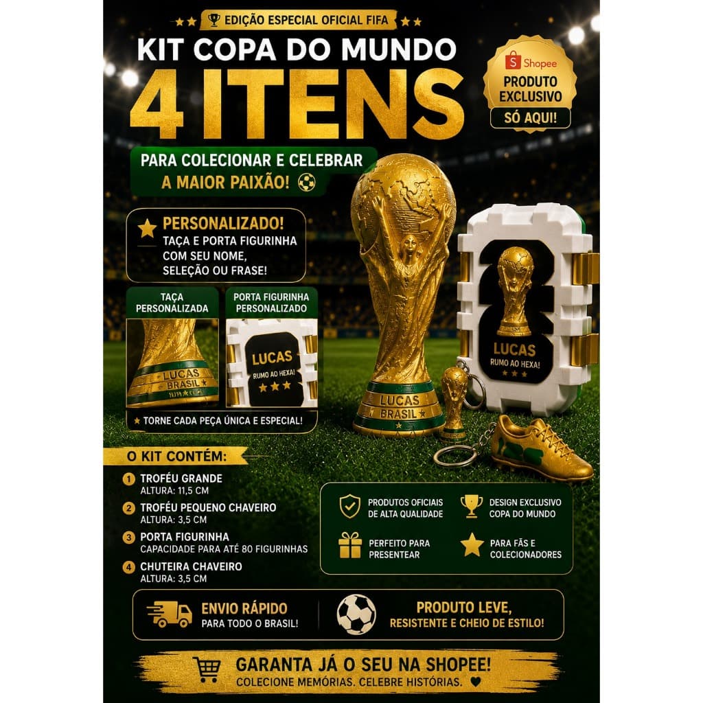 KIT COPA DO MUNDO PERSONALIZADO – 4 ITENS