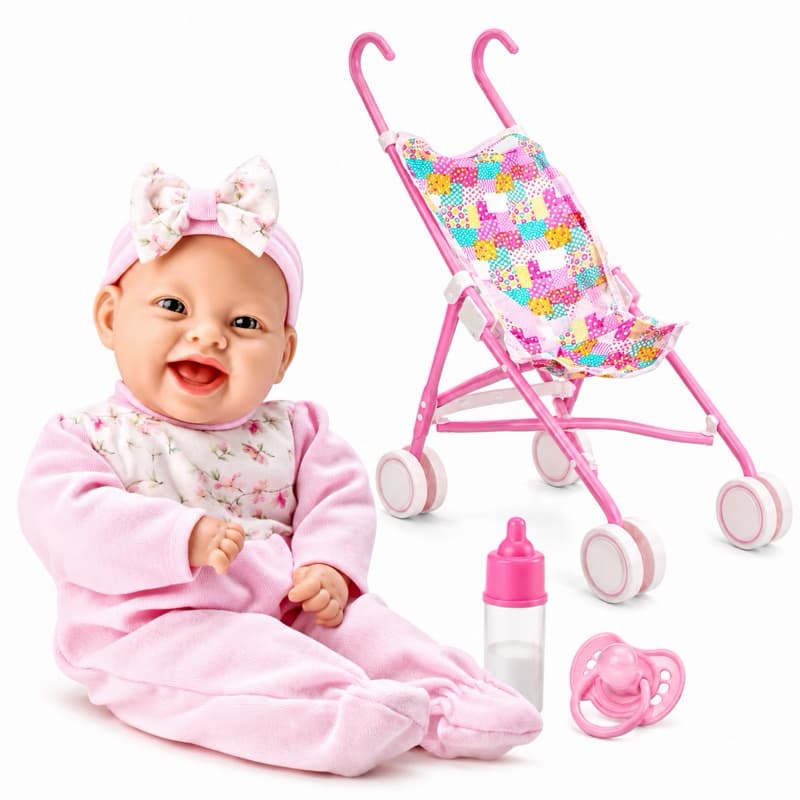 Boneca Com Chupeta Mamadeira Lola BabyRosa Menina Brinquedo Infantil Bebê Boneca Com Carrinho