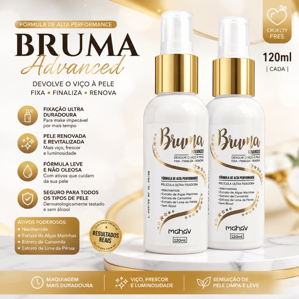 BRUMA FIXADORA DE MAQUIAGEM ADVANCED MAHAV FIXA, FINALIZA E RENOVA