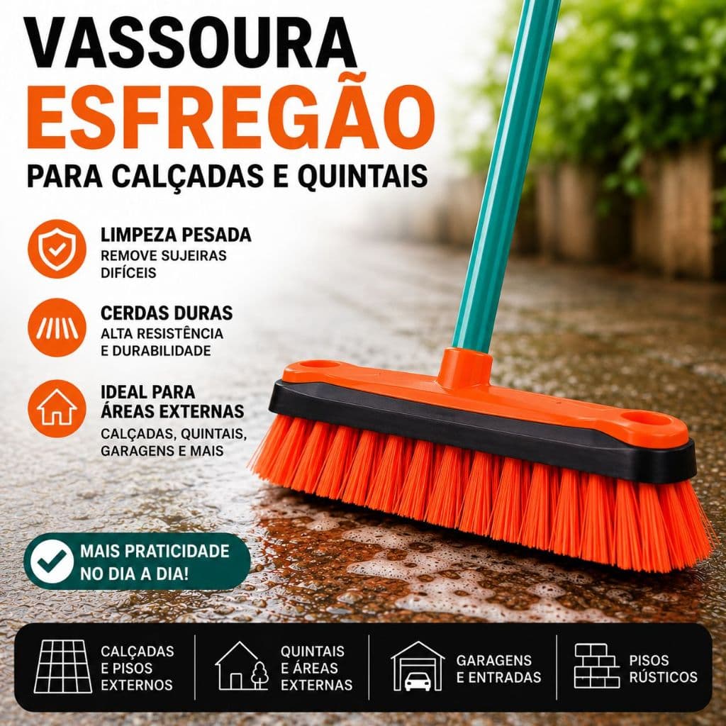 vassoura esfregão calçadas quintal cerdas dura com cabo