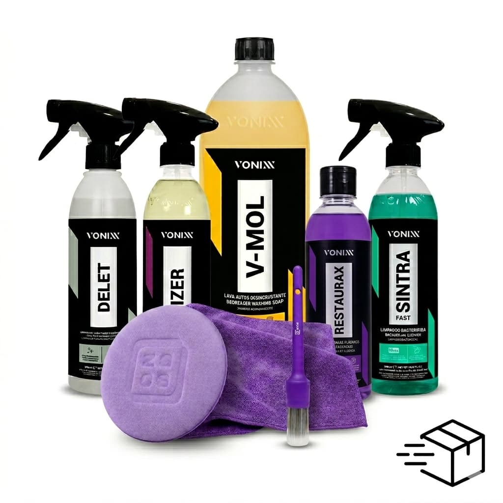Kit Automotivo Vonixx Delet Izer Sintra Fast V-Mol Restaurax + Aplicador Toalha G Microfibra Pincel