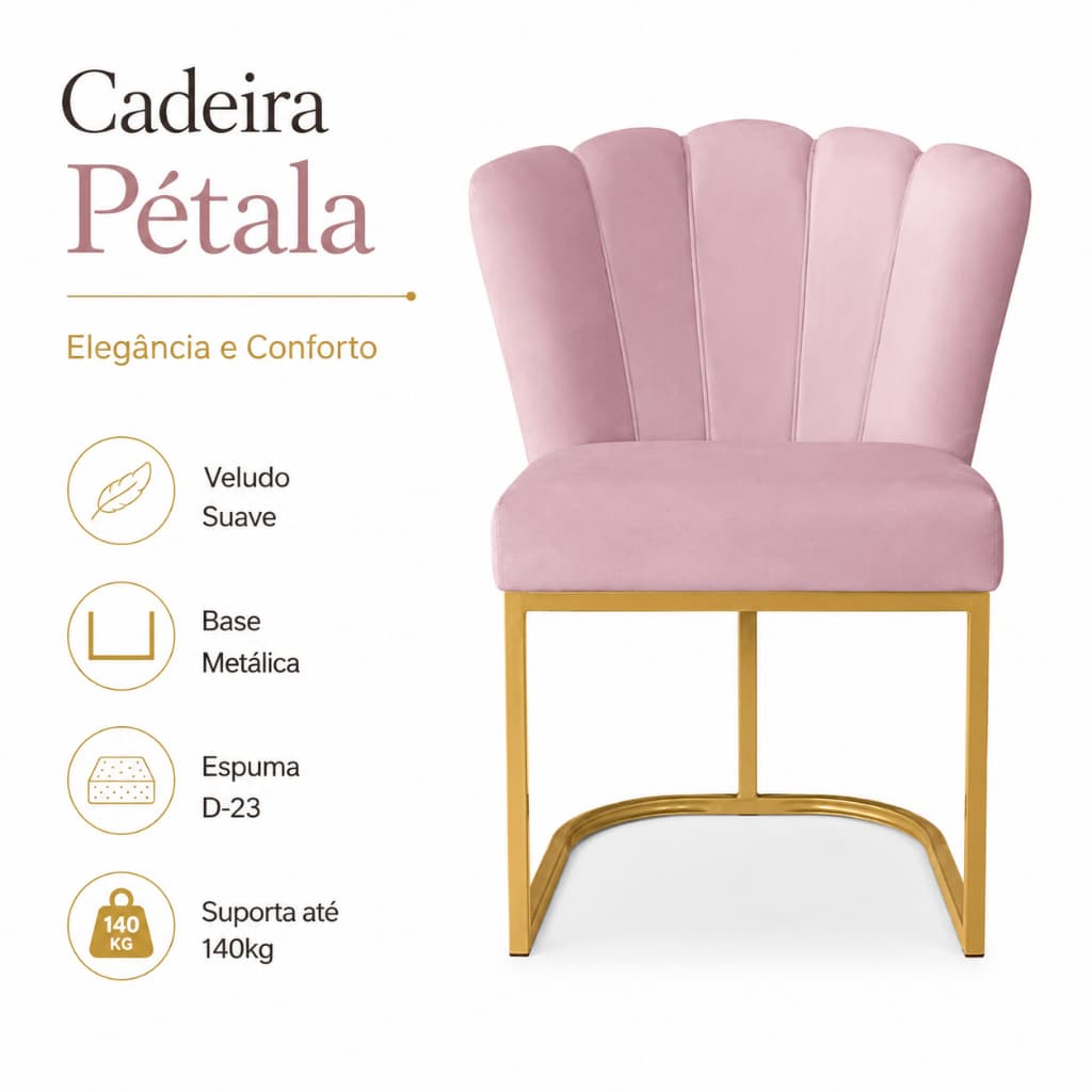 Poltrona Cadeira Pétala Pé de Ferro Dourado - Cadeira  Pétala Resistente Reforçada Base de Metal