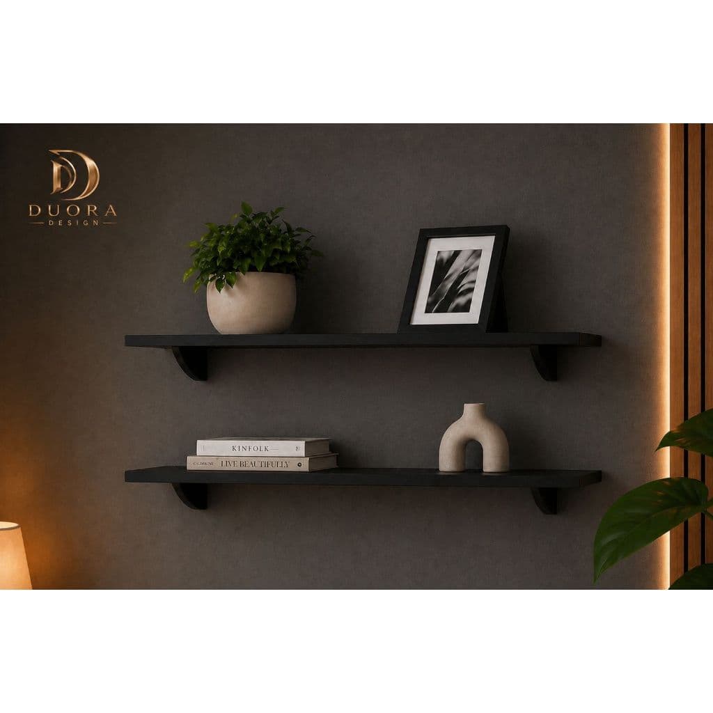 KIT 2 Prateleiras 100% MDF Multiuso com Suporte Bico de Tucano Preta