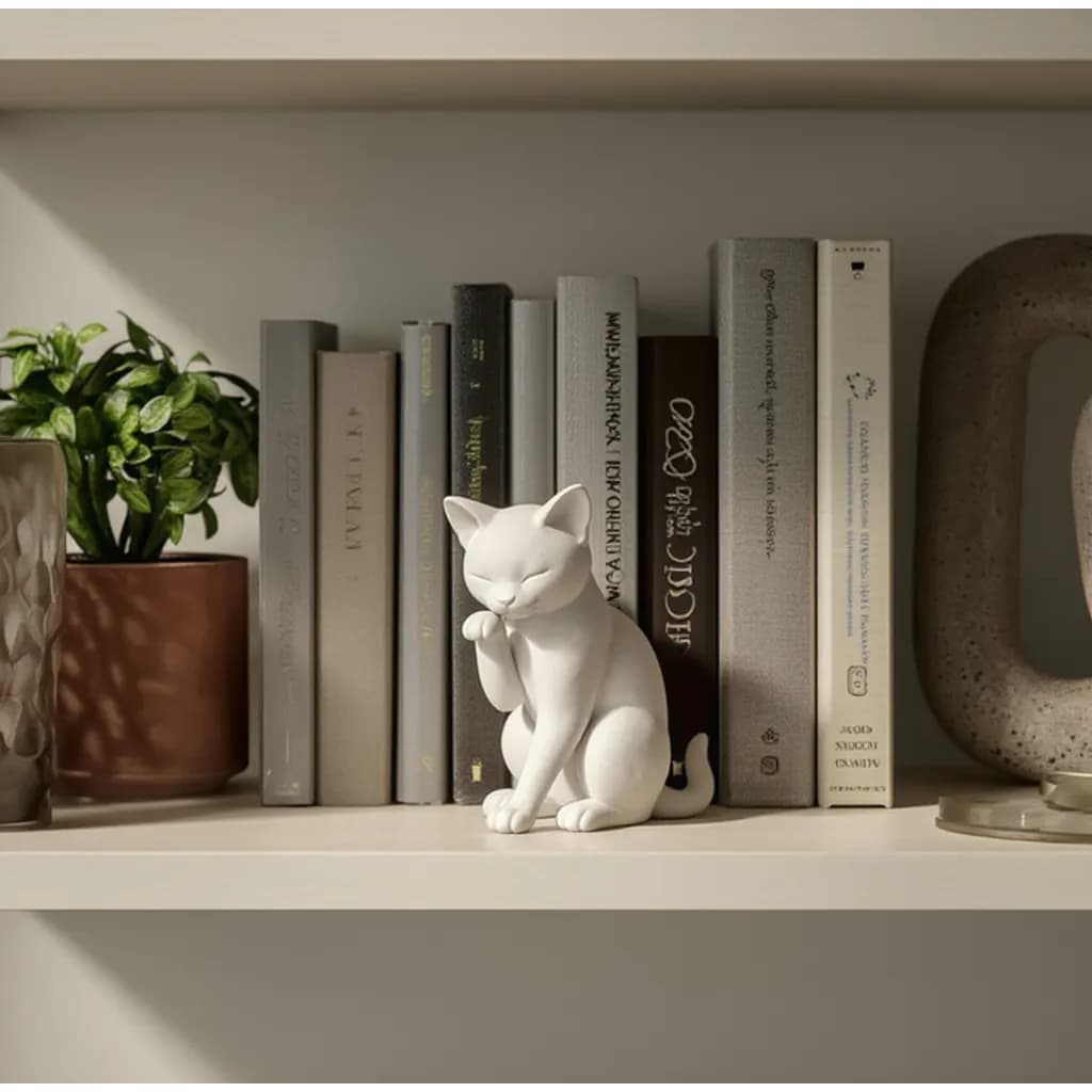 Escultura Gato Decorativo Minimalista Enfeite Sala Quarto Escritório Presente Criativo