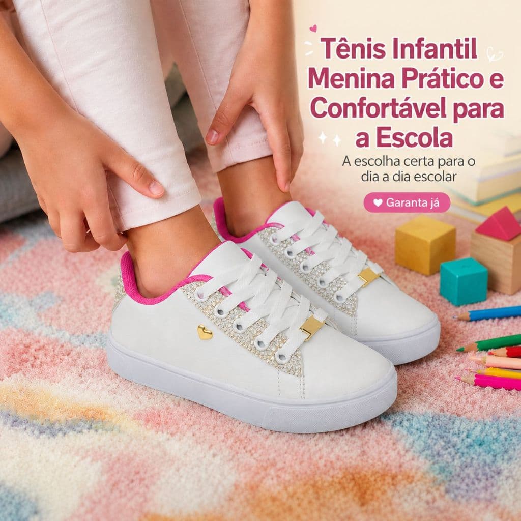 Tenis Colegial Para Menina | Confortável e Fofo, Modelo Com Materiais De Qualidade | GARANTA JÁ!